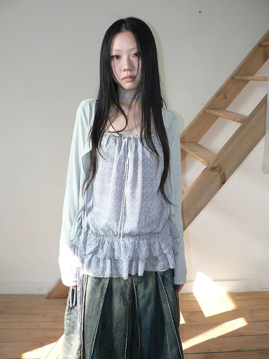ANG: Project Polka Dot Fungus Edge Sling Knitted Cardigan Two-piece Set