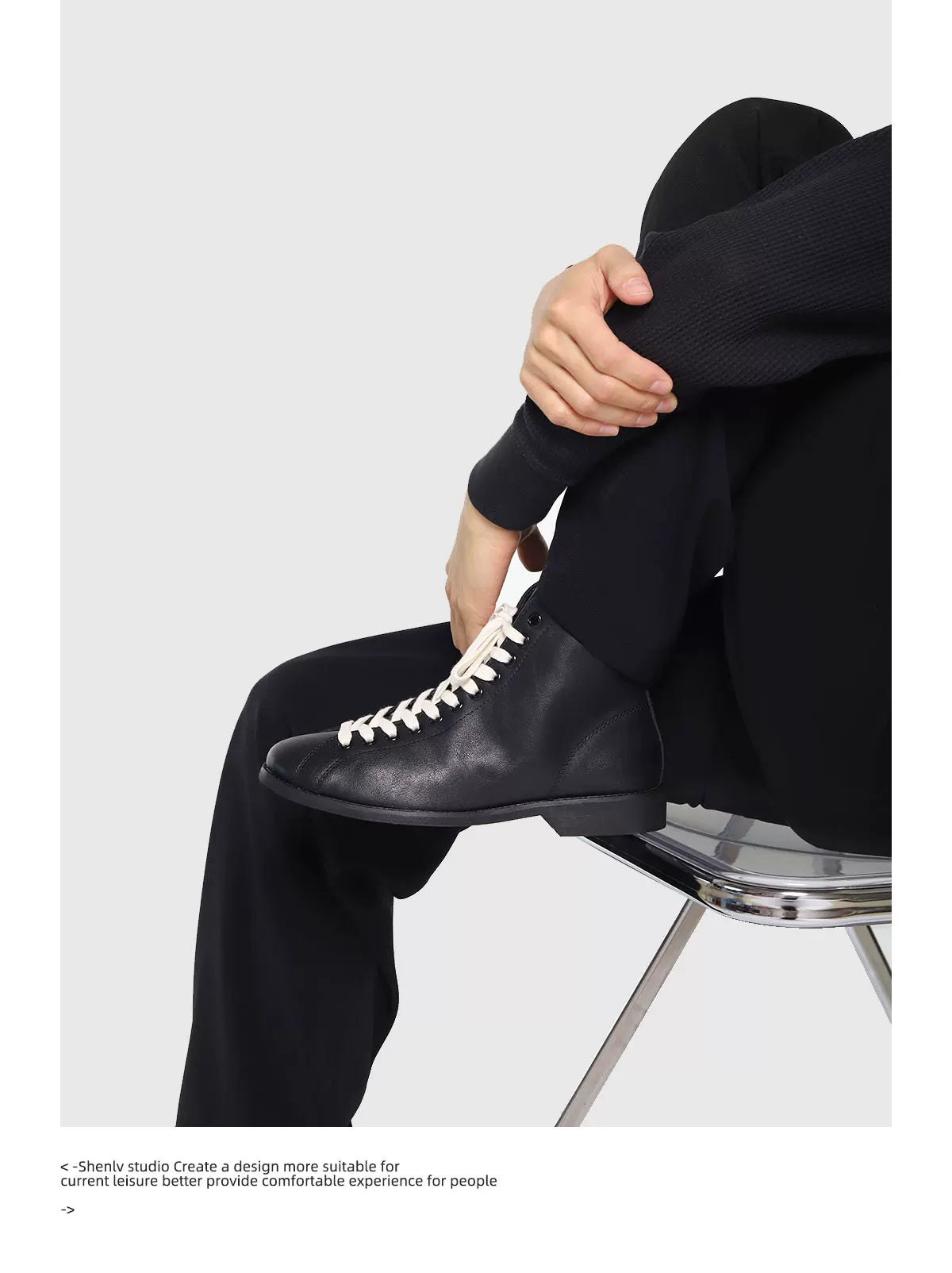 SHENLV STUDIO Minimalist Black Martin Boots