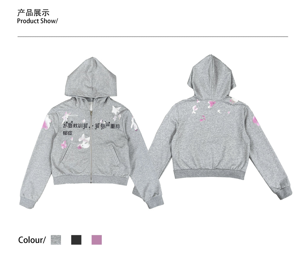 CHAI Hot Diamond Zipper Hooded Sweater Jacket