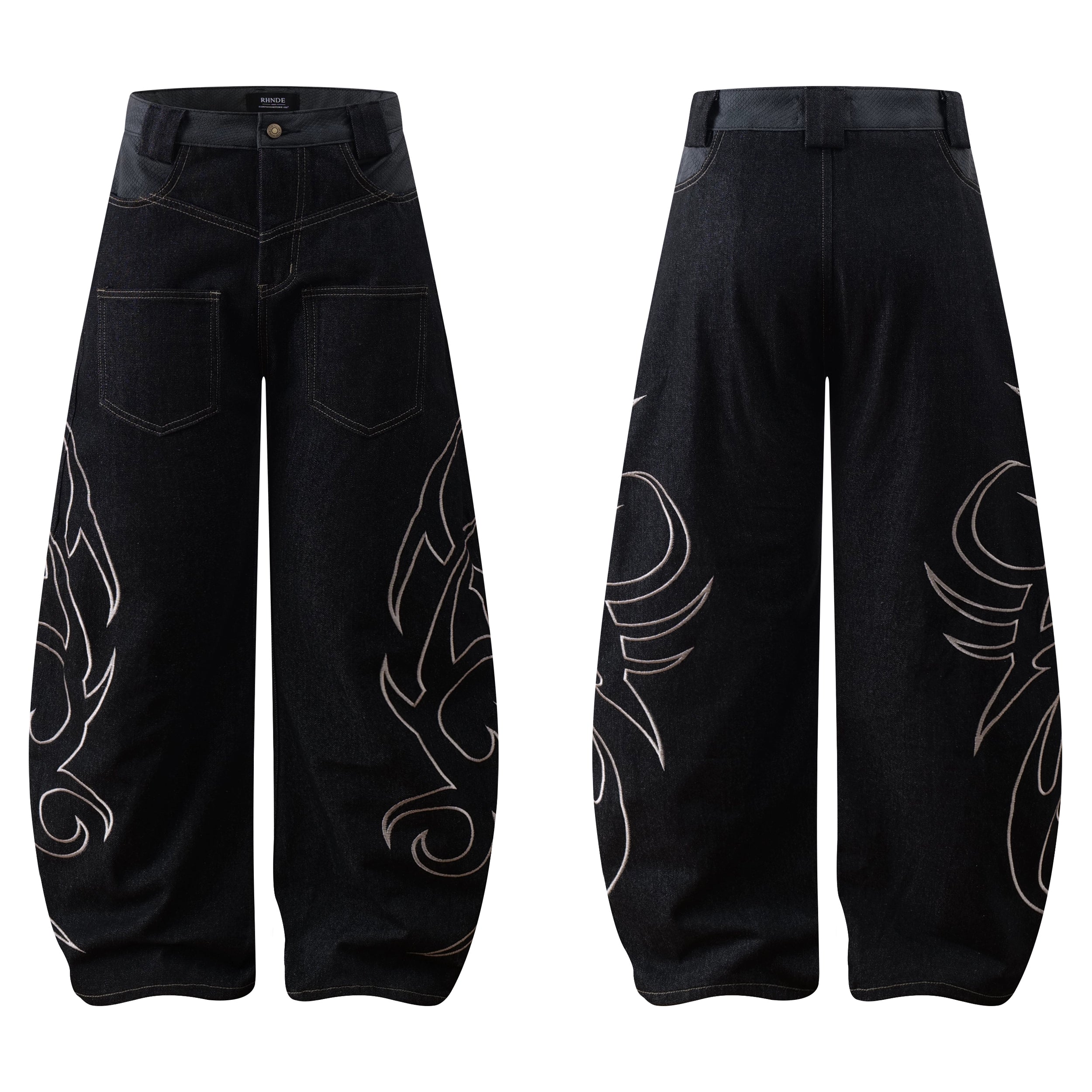 NOMANIAI Embroidered Totem Scimitar Jeans