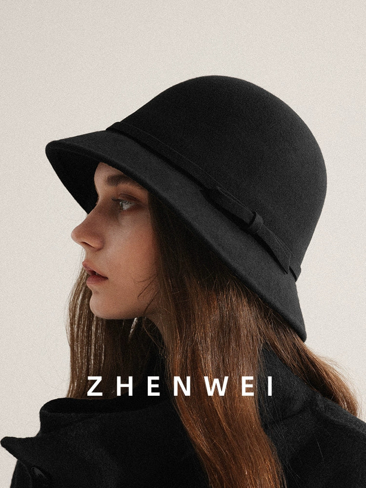 ZHENWEI Big Head Circumference Flat Top Woolen Pot Hat