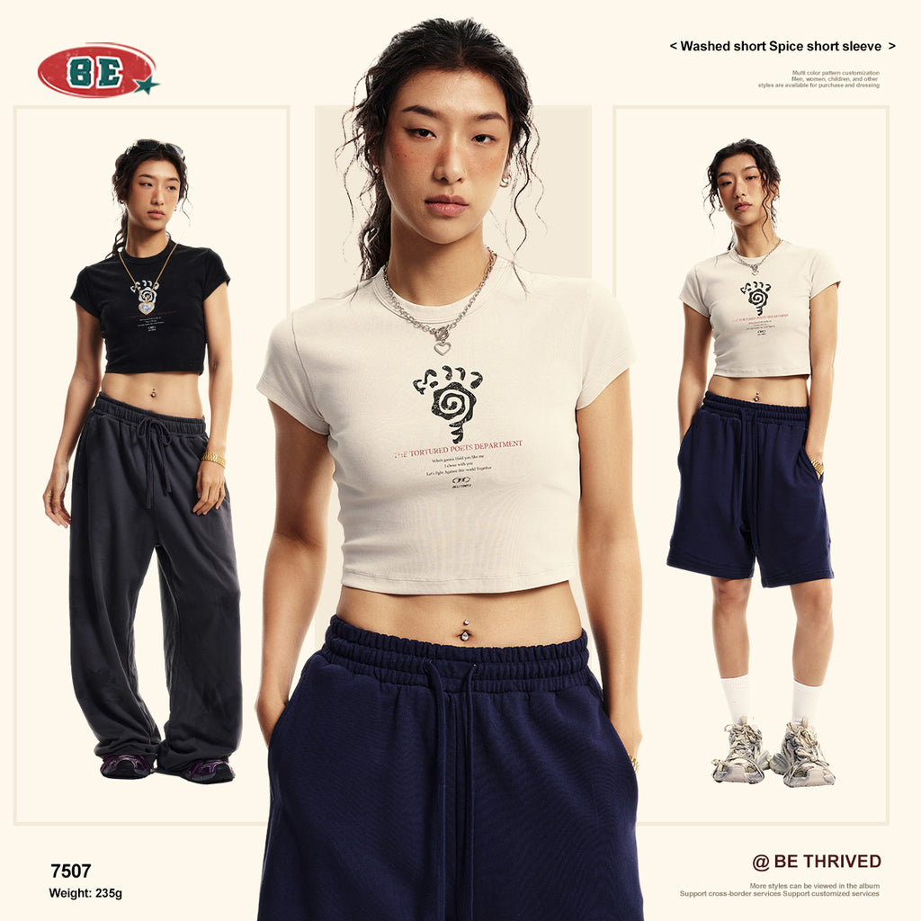 BE Women's Girl TTPD Basic Black Short Slimming Short Sleeve Crop Top