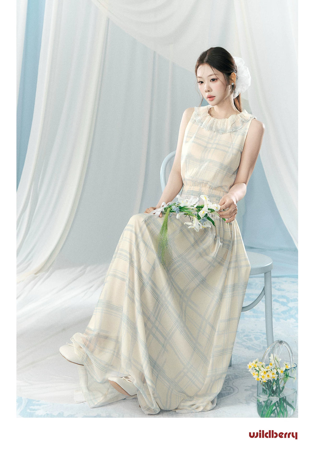 Wildberry Vintage Blue Checkered Vest Dress