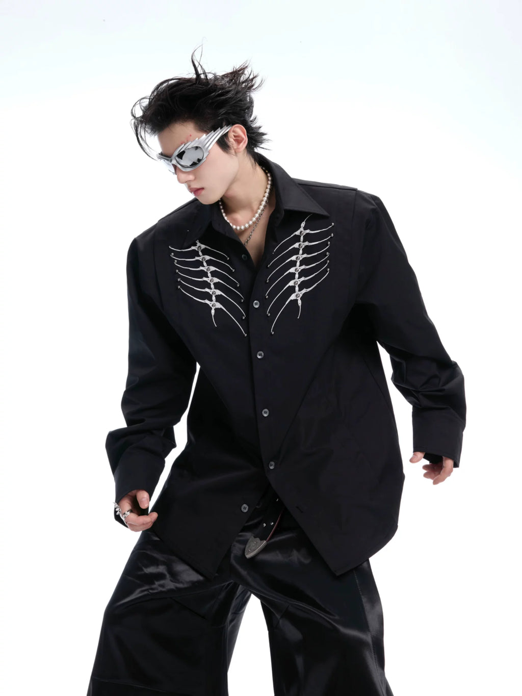ArguECulturE Niche Embroidered Riveted Long-sleeved Shirt