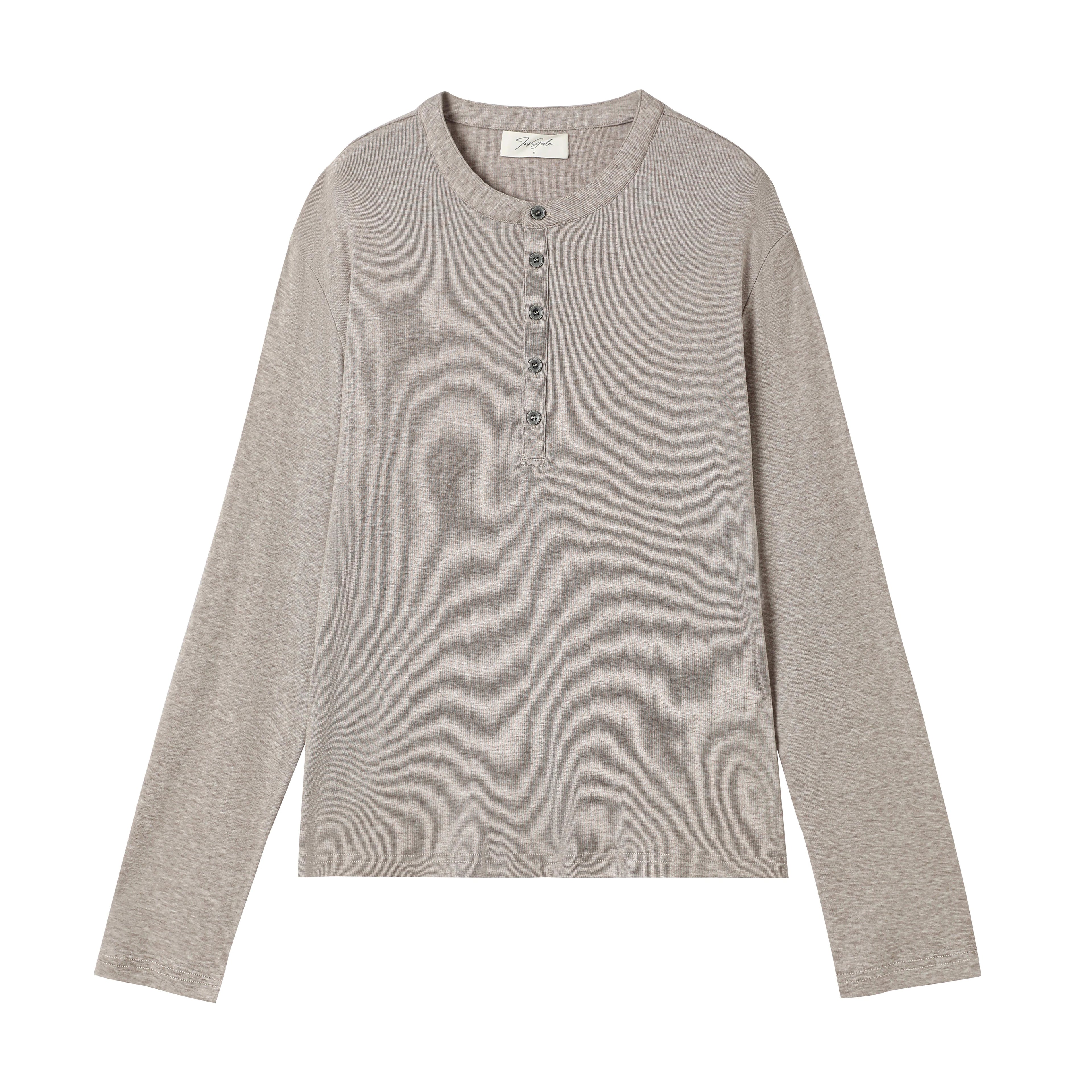 InsGale Slim Short Front Shoulder Henry Neck Long Sleeves