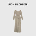 RICH IN CHEESE Mesh Stitching Waist Slim Dress