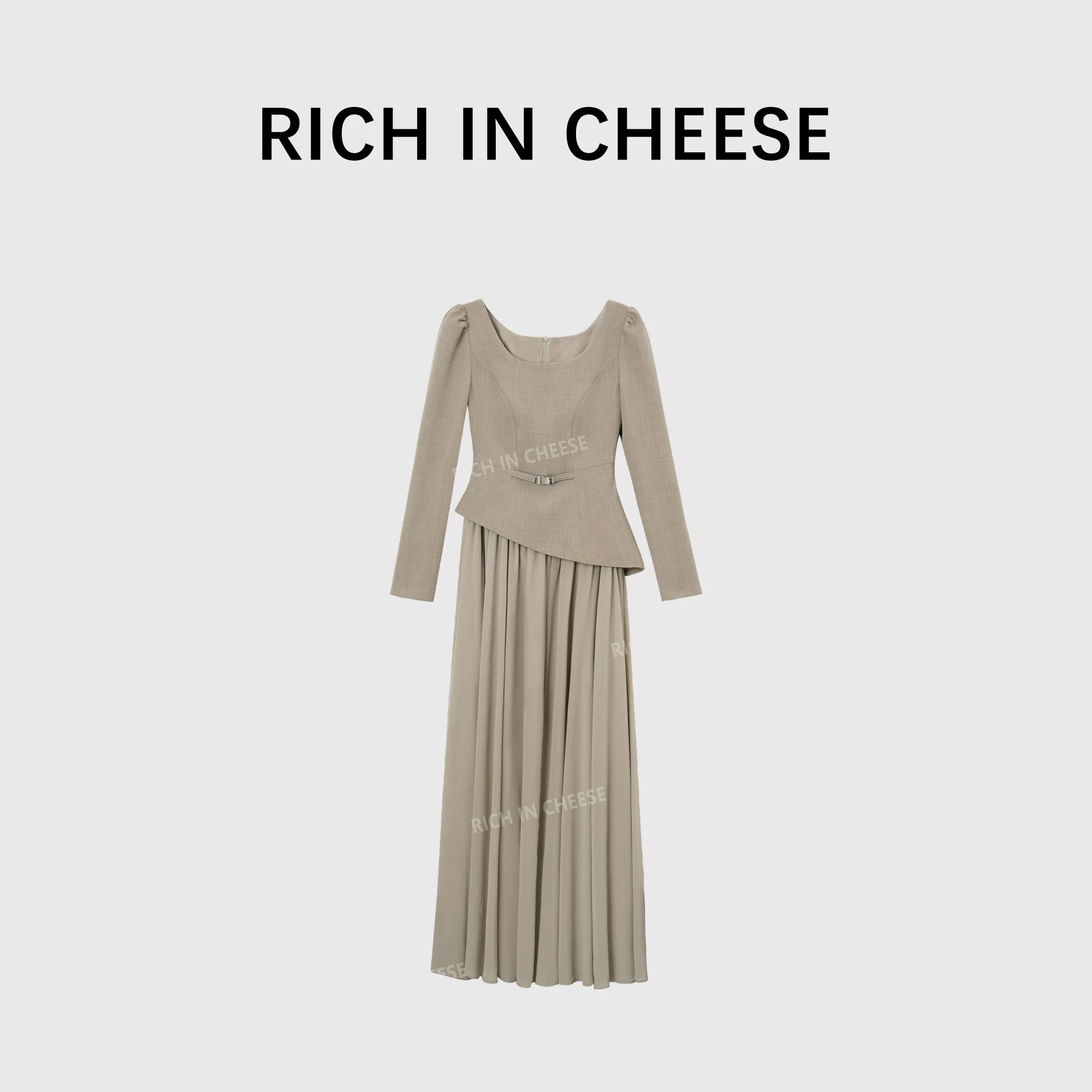RICH IN CHEESE Mesh Stitching Waist Slim Dress