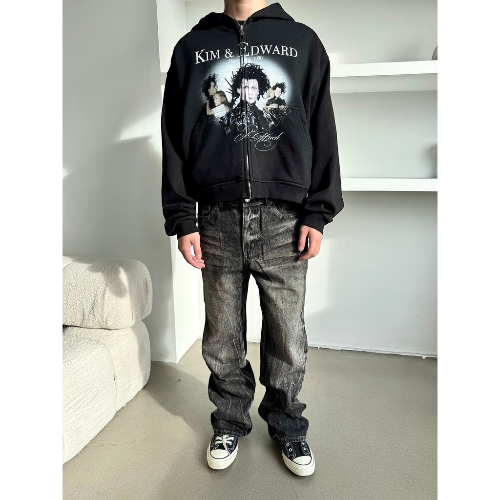 Erole Destruction Distressed Digital Print Zip-up Hoodie