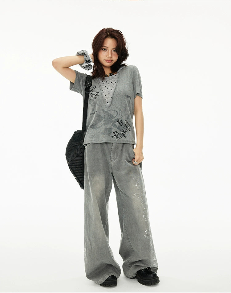 MOMSAYCAN Loose Polka Dot Fake Two-piece Hooded Short Sleeve