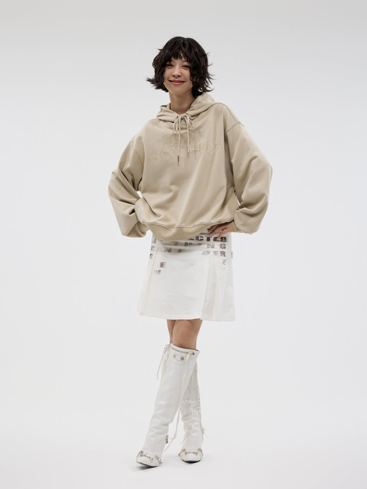 FUNKYFUN Embroidered Slogan Hooded Sweater