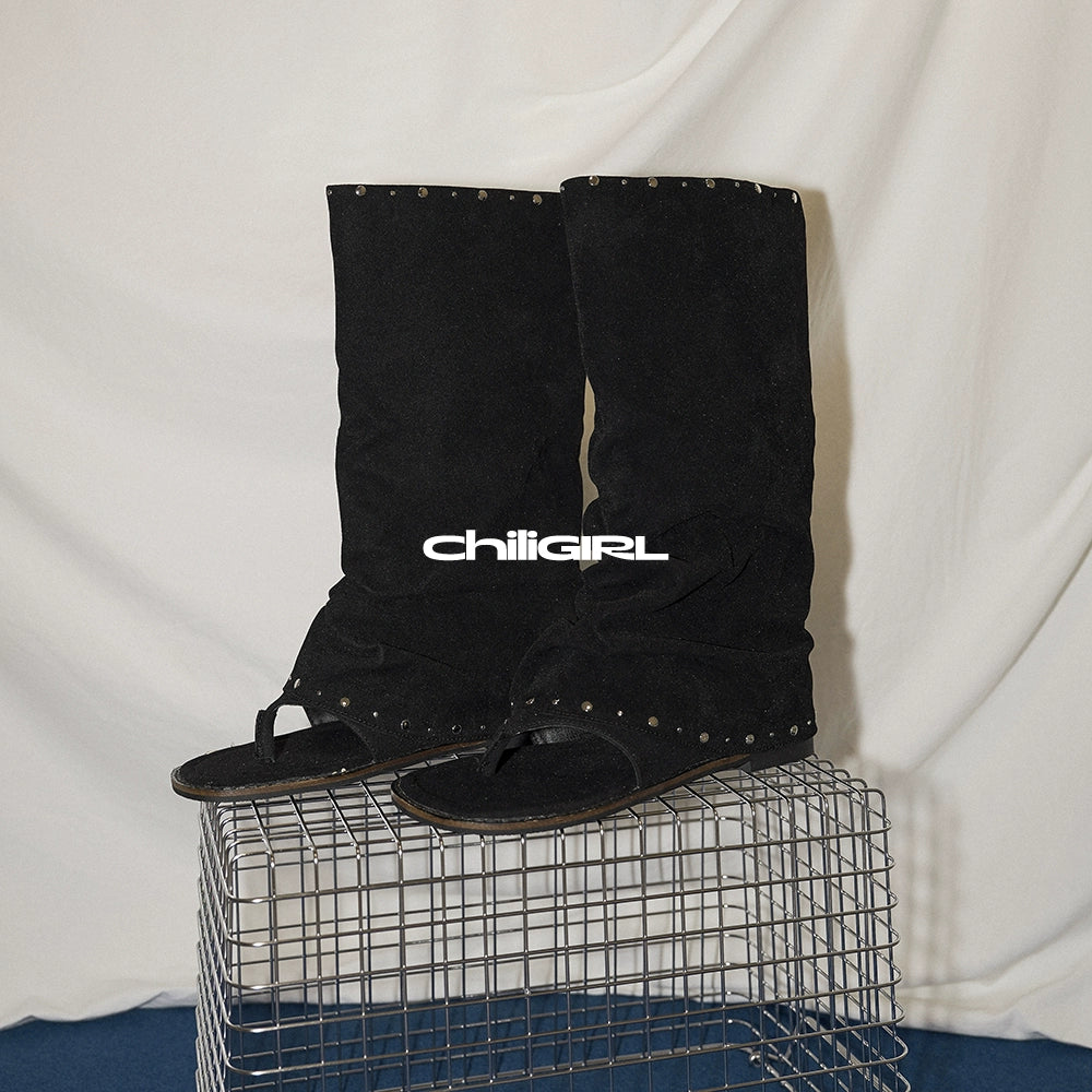 CHILIGIRL Mezzanine Vintage Suede Pleated Pile Pants Tube Boots