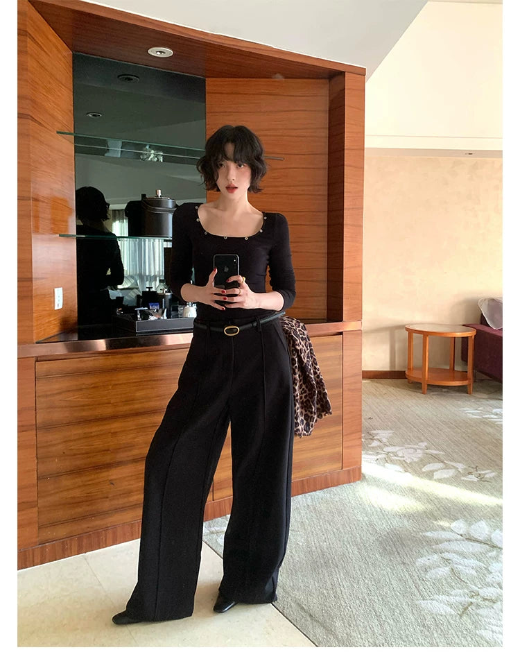 KELIFAN Retro High-waisted Slim Velvet Casual Trousers