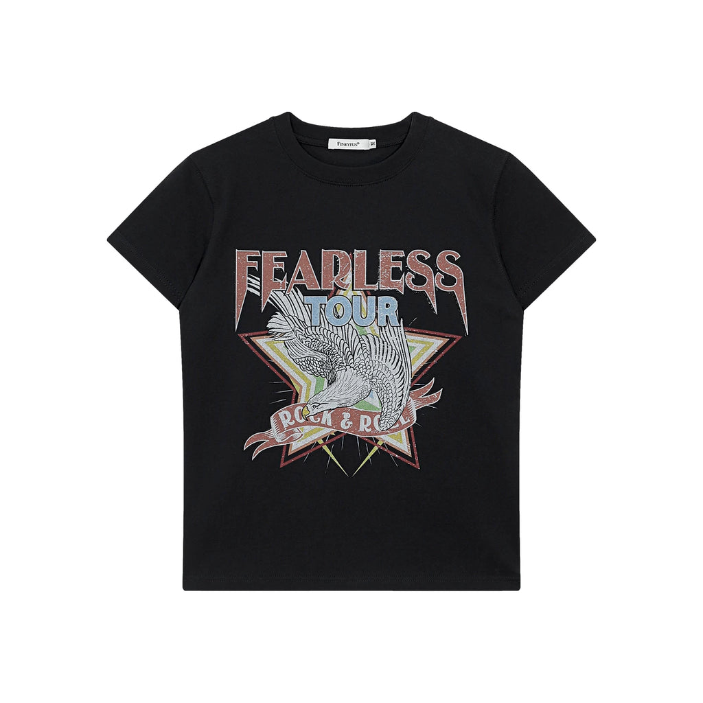 FUNKYFUN Do Old Rock Print Front Shoulder Tee