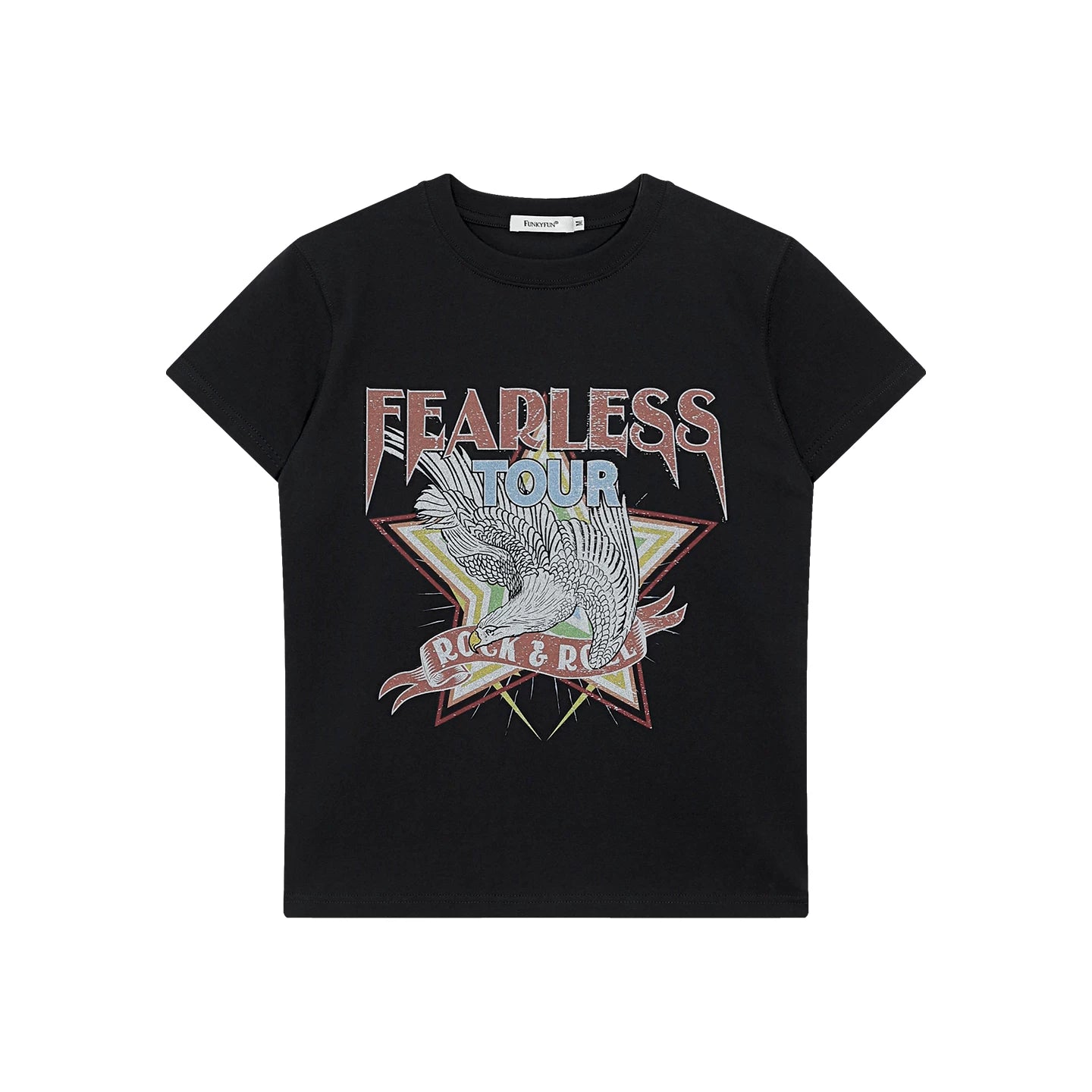FUNKYFUN Do Old Rock Print Front Shoulder Tee