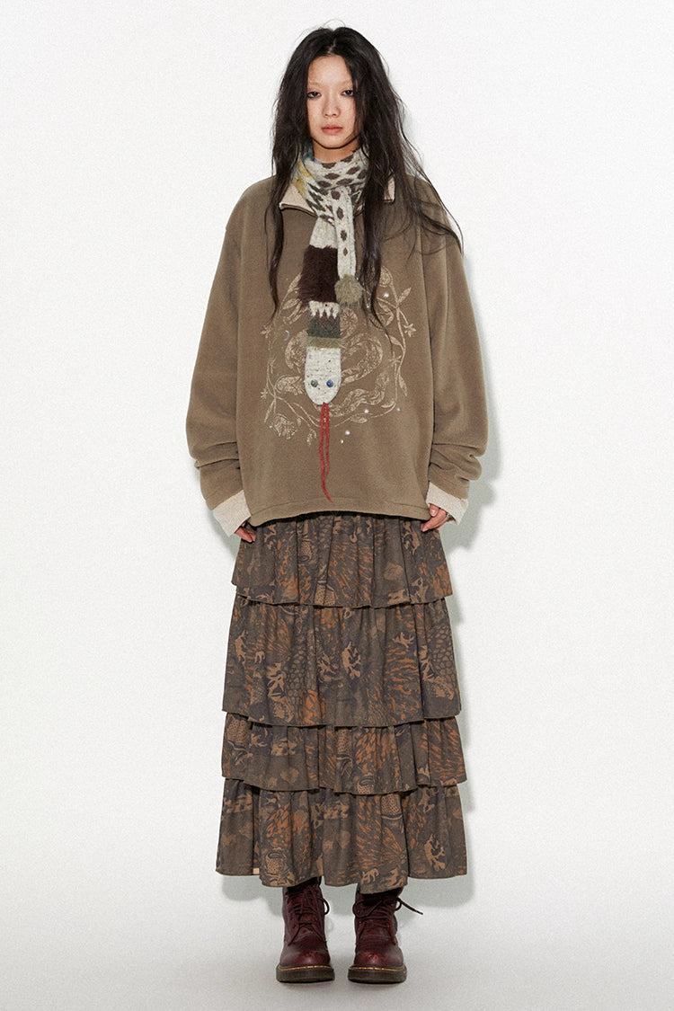 PHYS A-shaped Silhouette Light and Thin Hand-painted Long Skirt