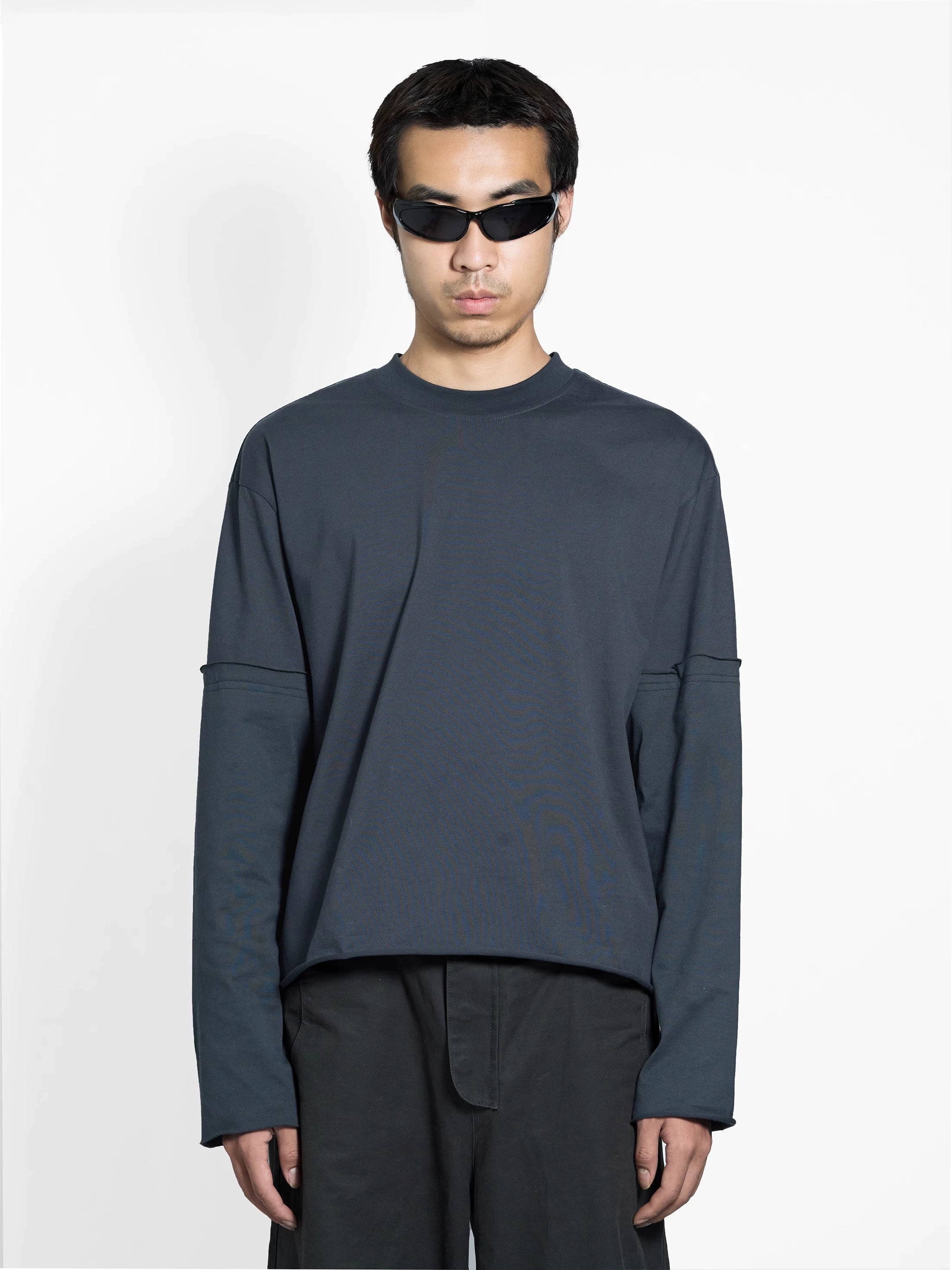 ETHEREAL PRODUCTION Short and Wide Loose Mouth Tailoring Crimping Bottom Splicing Long Sleeve