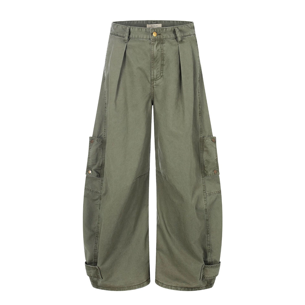 11KN Retro Multi-pocket Pleated Casual Overalls