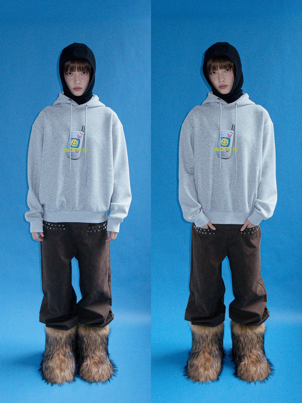 FUNKYFUN Star Rivet Trim Loose Straight Slacks