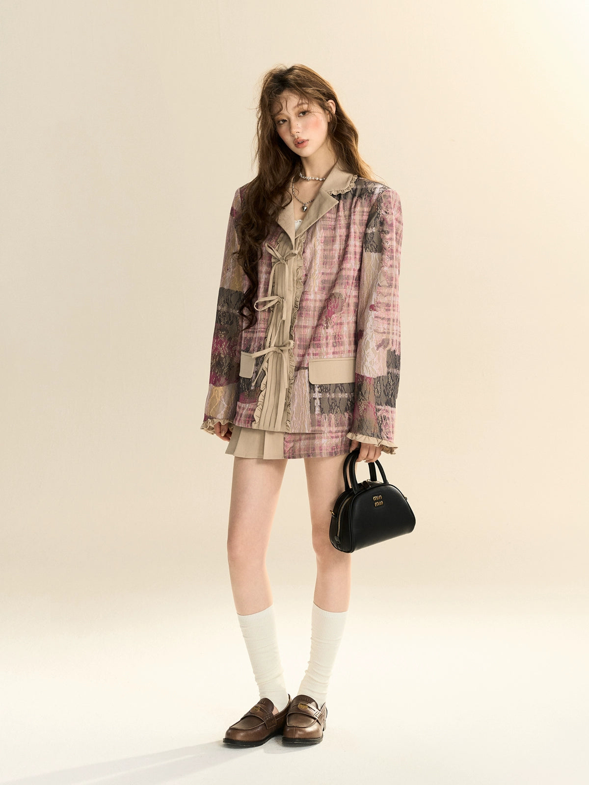 SASSY MOODY Lace Stitched Loose Blazer