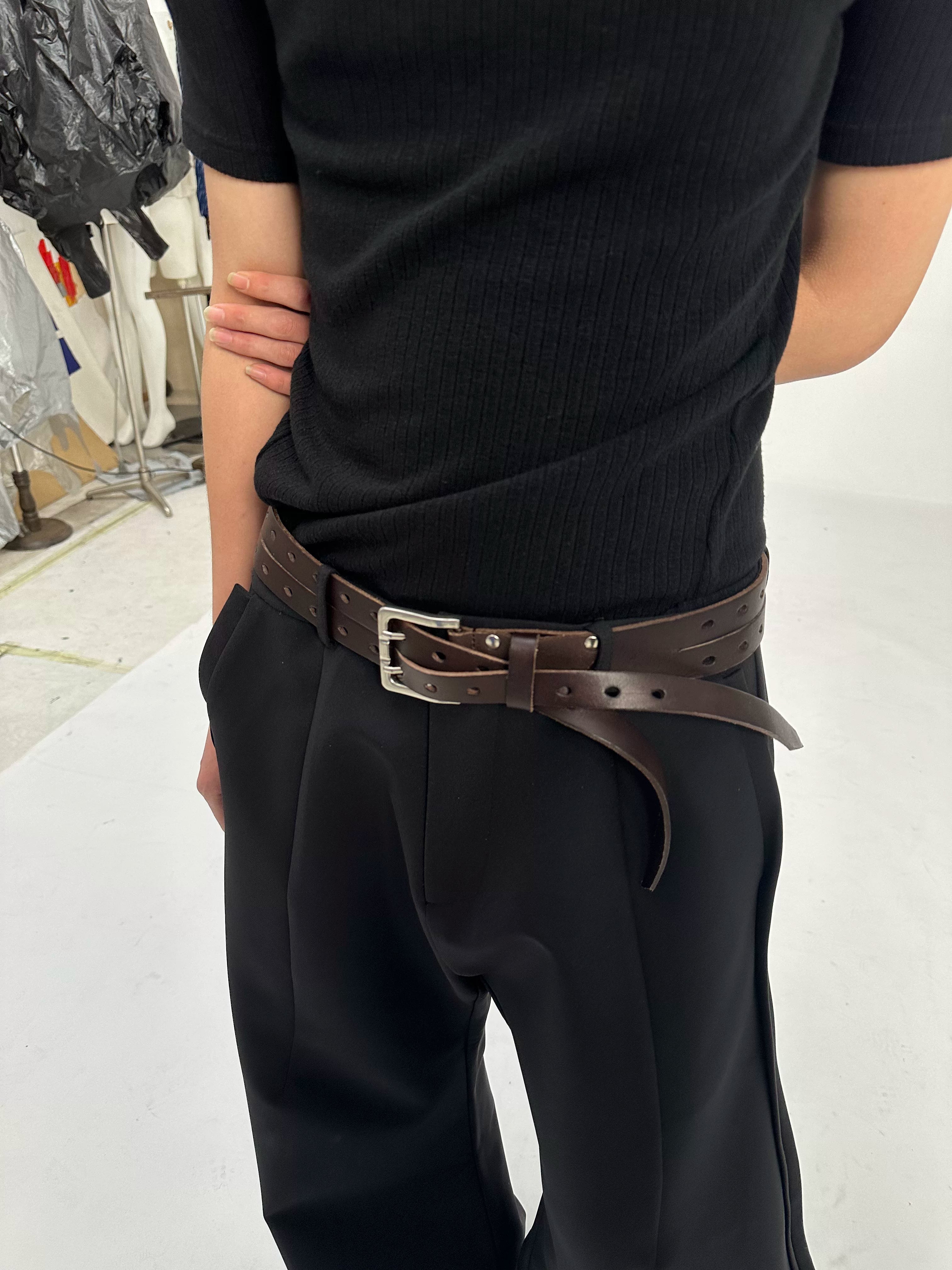 Borrowed Project Double-breasted Leather Pin Buckle Belt