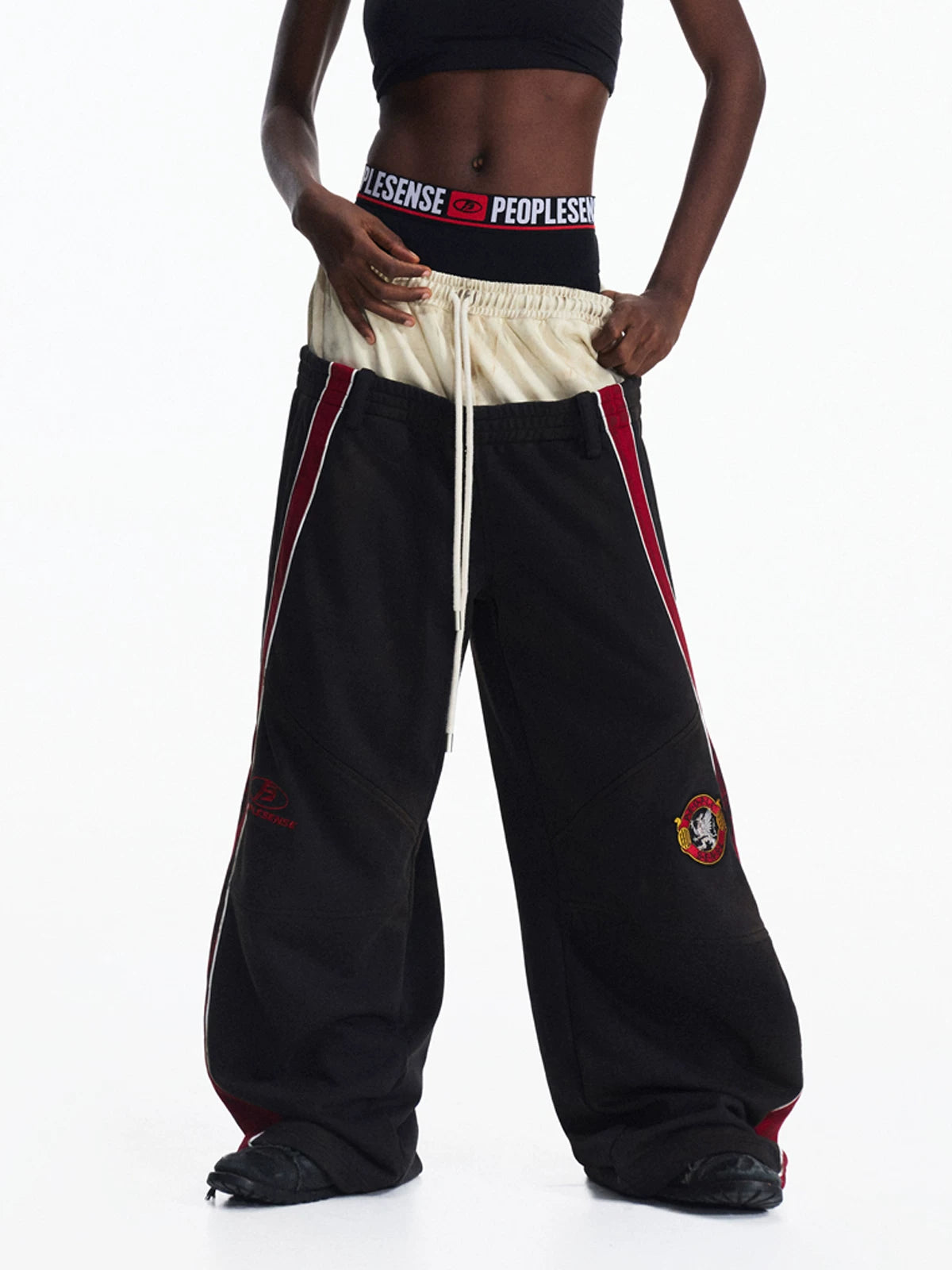 PEOPLESENSE Contrast Color Old Embroidered Printed Wide-leg Pants Casual Pants