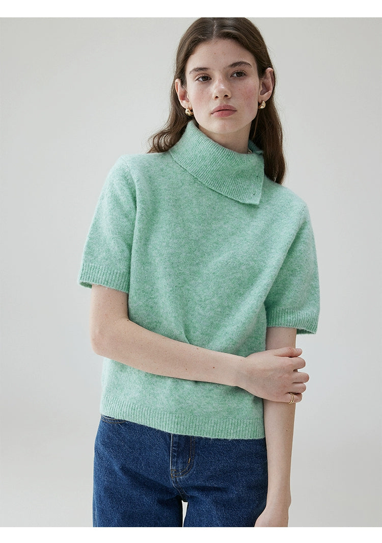 VOOE Korean Turtleneck Loose Short-sleeved Knitted Sweater