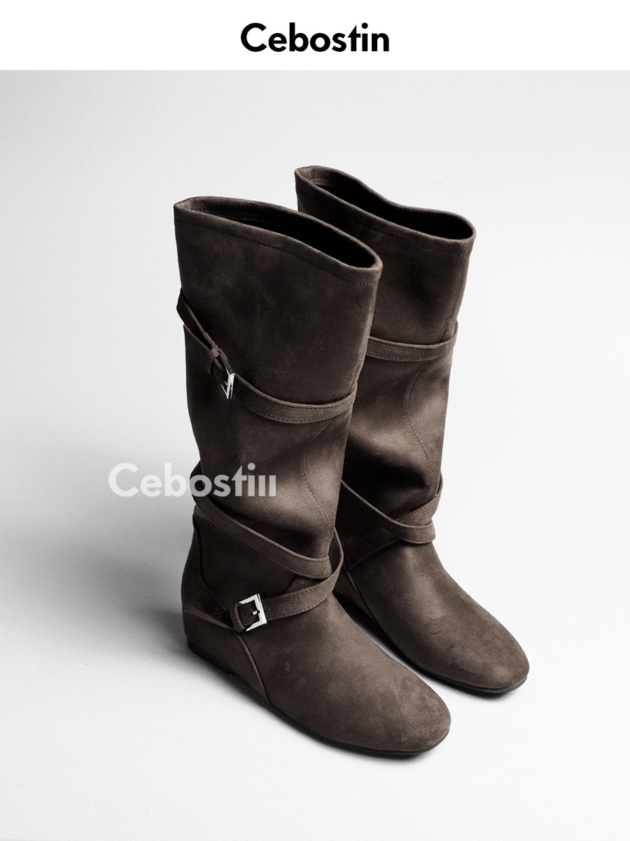 Cebostin Cross Buckle Knight Boots
