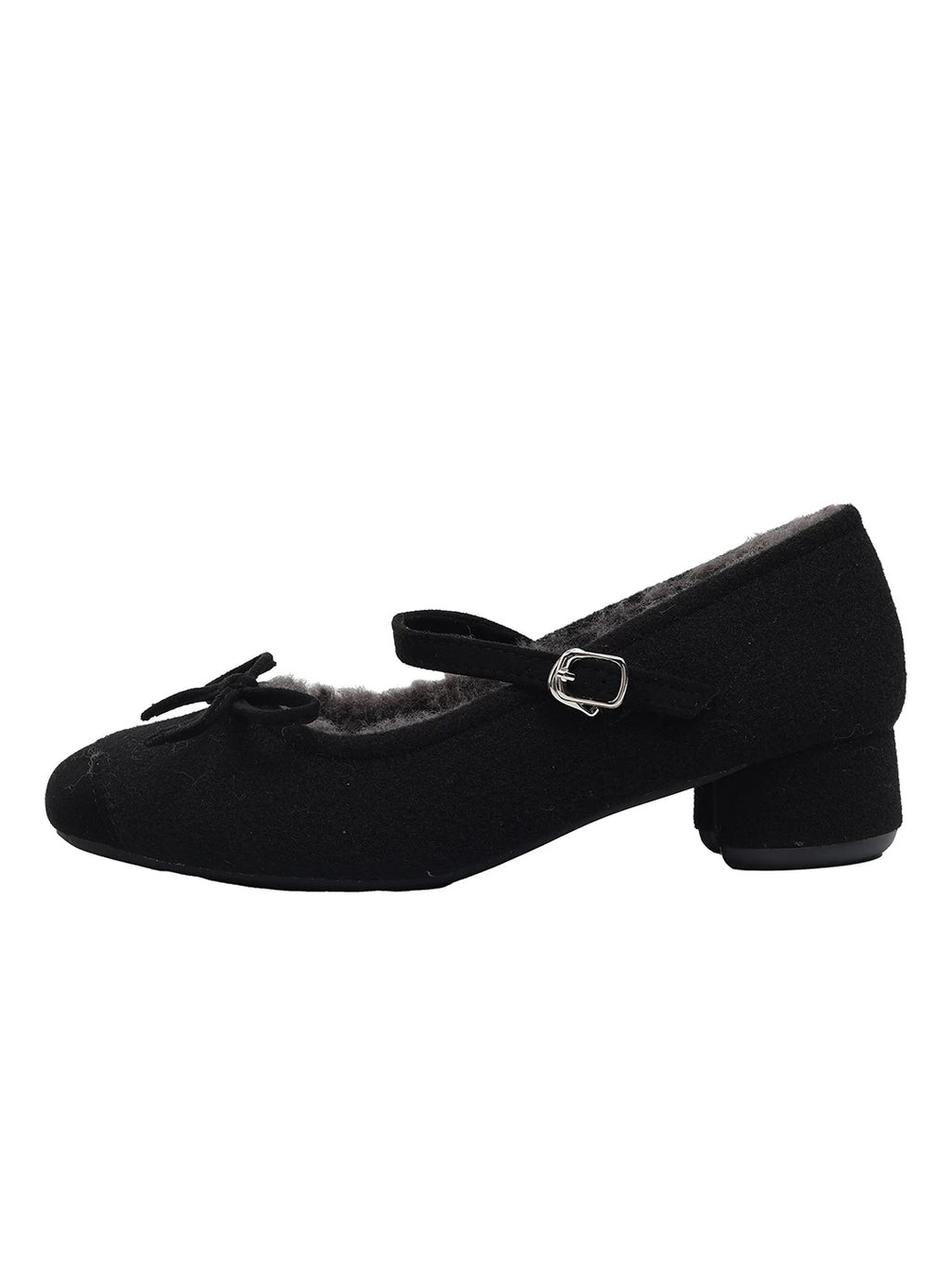 CHRNDXEE Retro Round Head Bow Warm Thick Heel Shoes