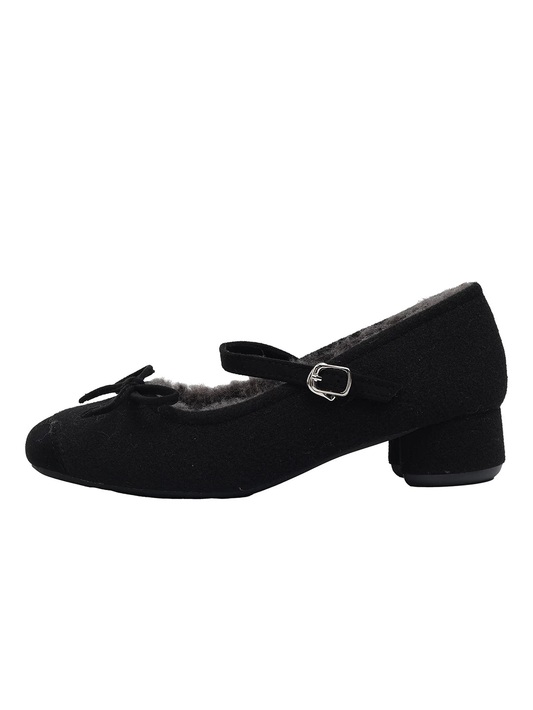 CHRNDXEE Retro Round Head Bow Warm Thick Heel Shoes
