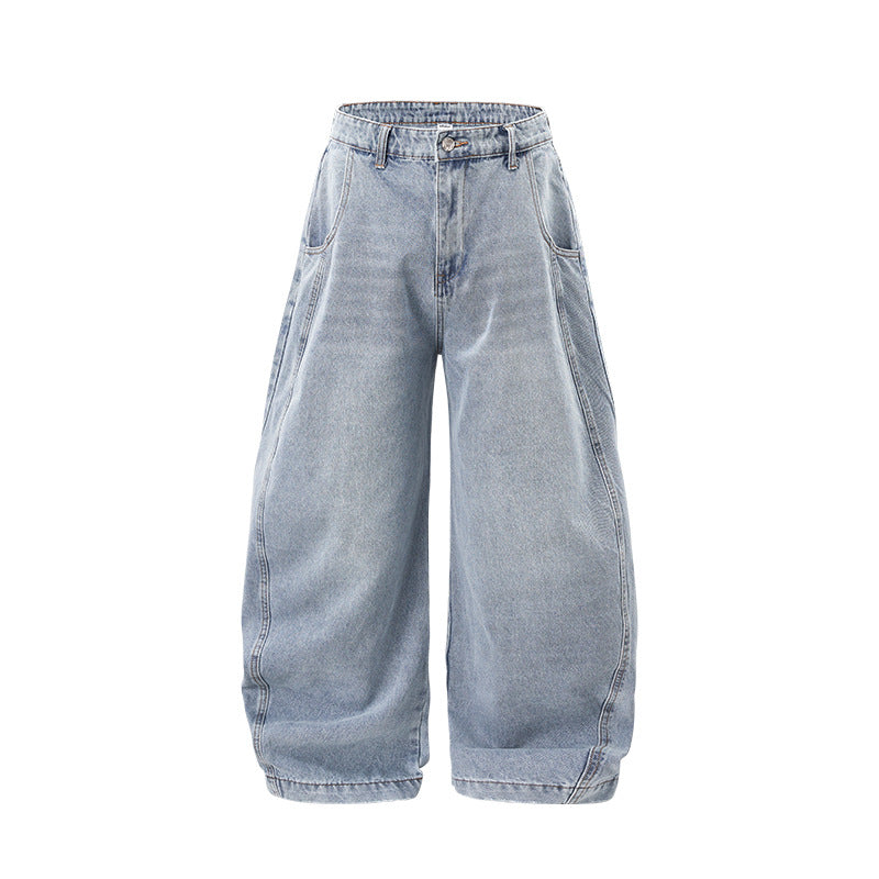 Inflation Silhouette Washed Denim Scimitar Pants