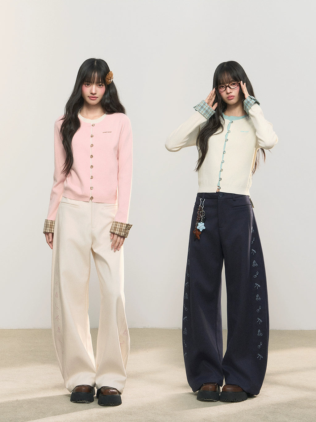 Umoumo Versatile Plaid Stitched Knitted Sweater