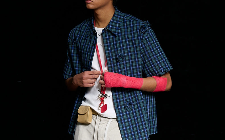 Rocawear Handmade Flower Plaid Short Sleeve Shirt