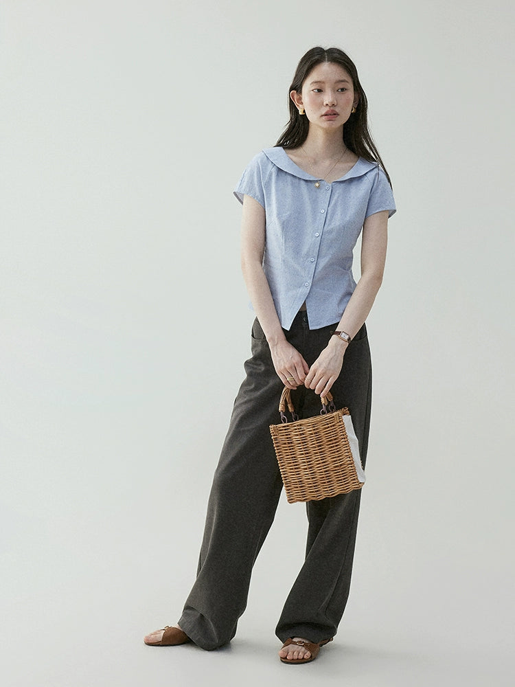 VOOE Irregular Doll Collar Short Shirt