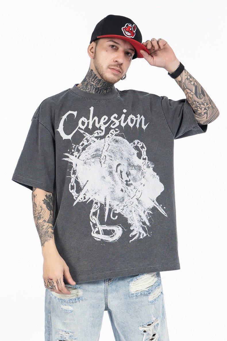 SUPER WAY Skull Letter Print Loose Tee