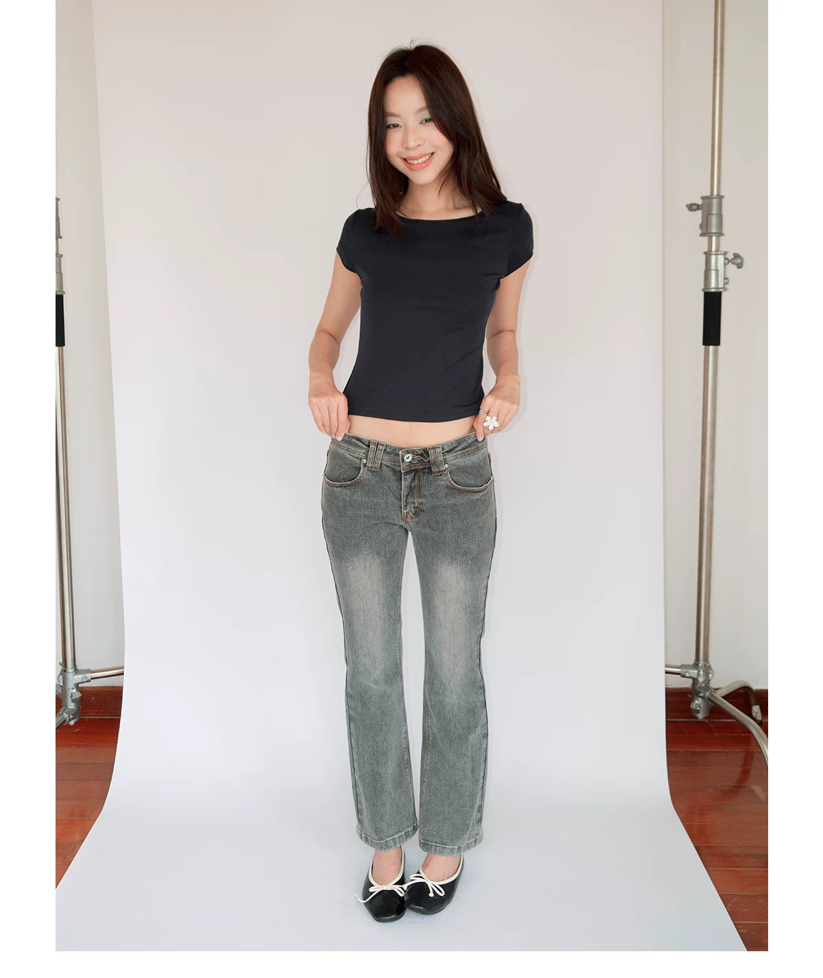 FUNKYFUN Retro Low-rise Slim-fit Jeans