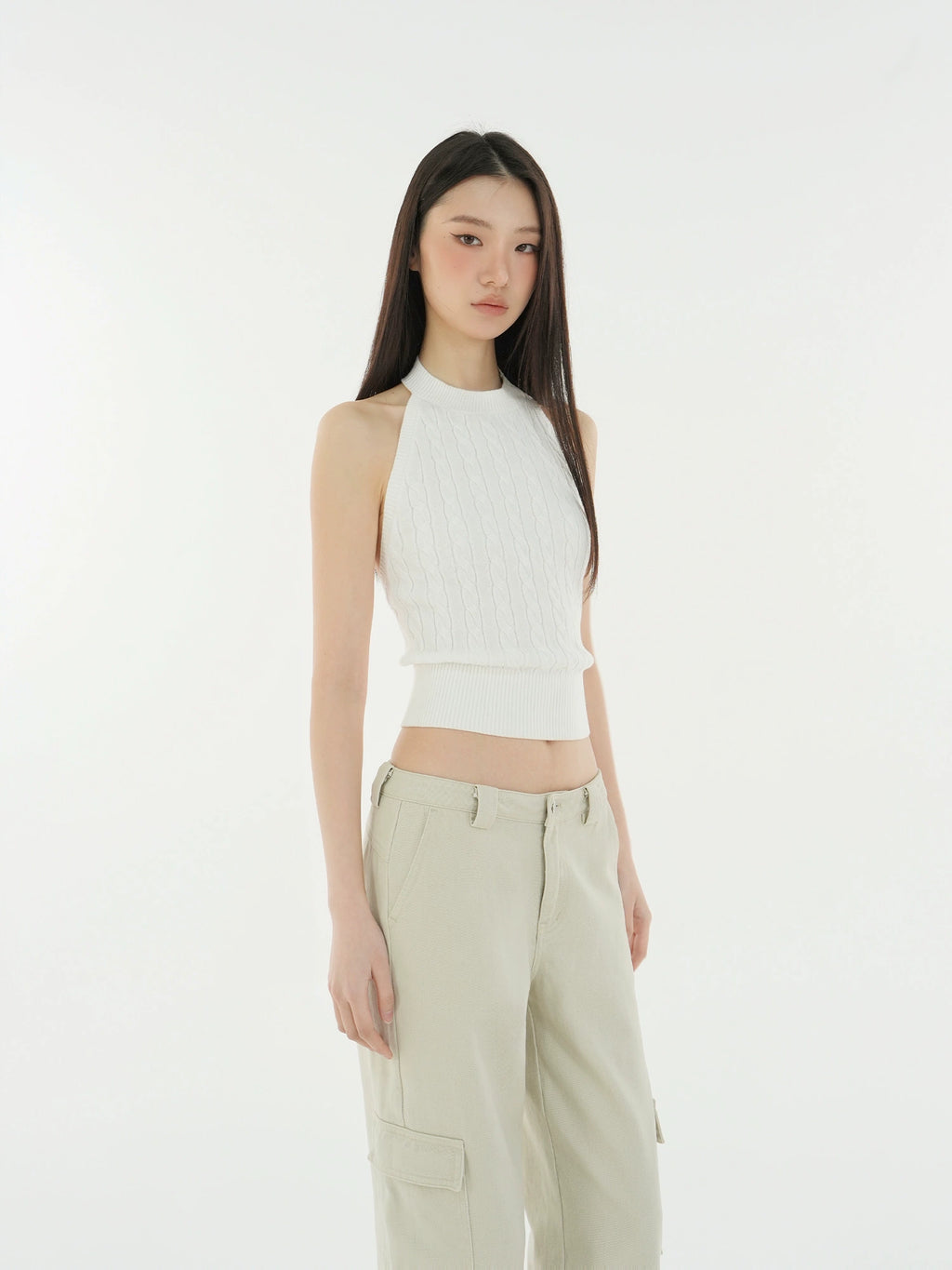 Jim Kennet Halter Twist Thin Knitted Short Neck Top