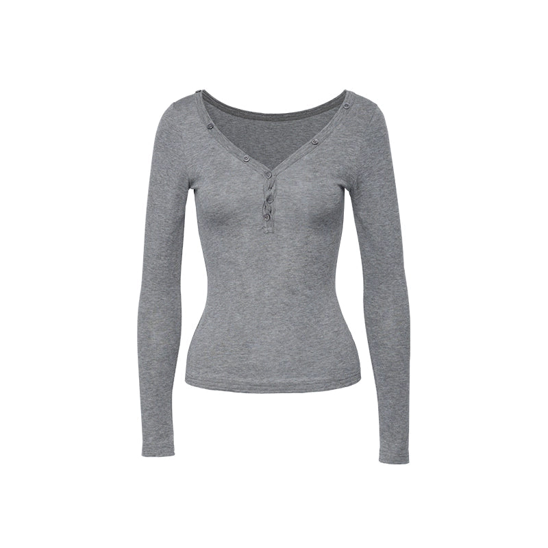 Audwyn V-neck Button Slim-fit Slim-looking Knitted Long Sleeves