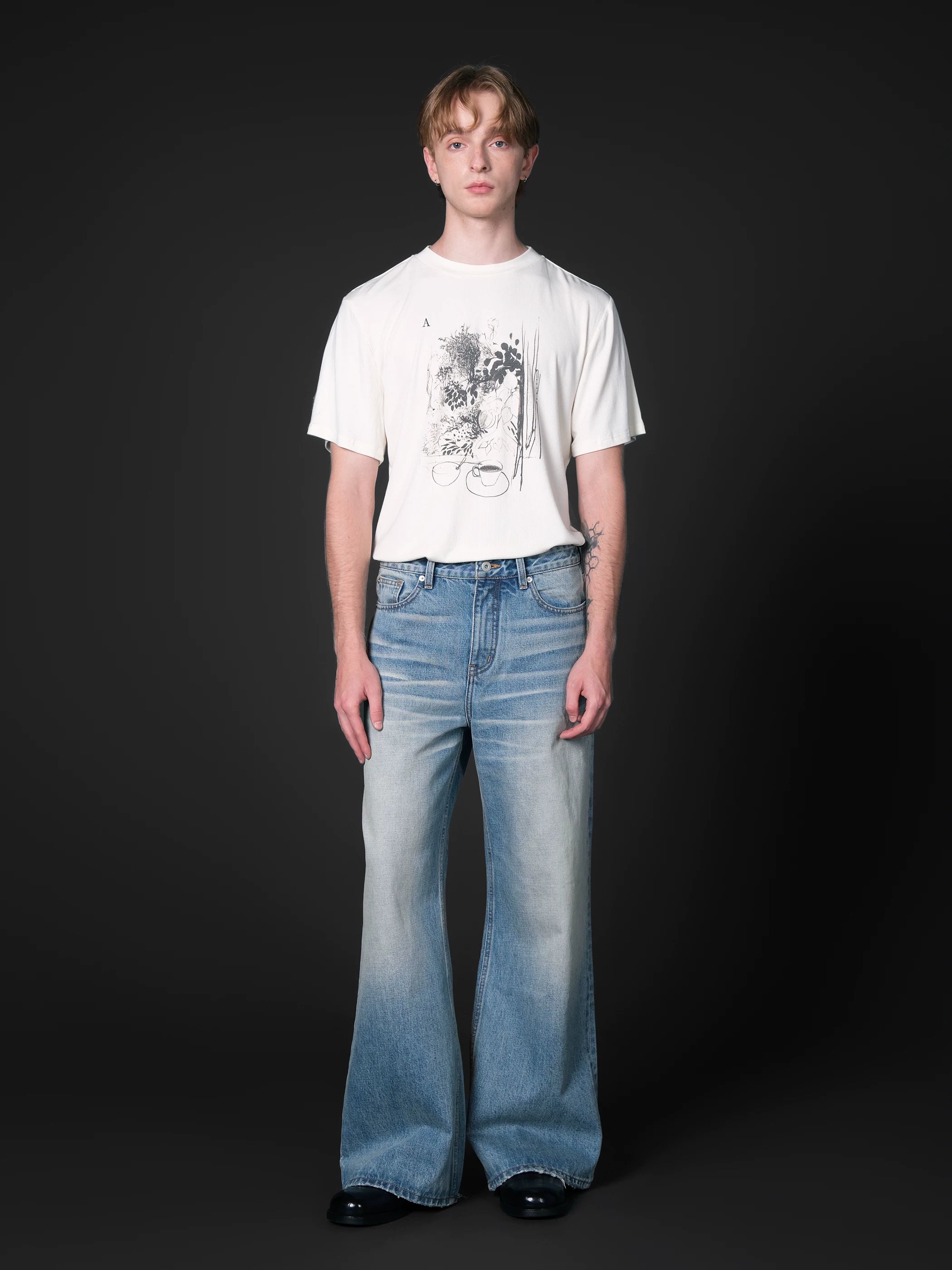 Set for life "Afternoon Silhouette" Printed wool blend short width t-shirt
