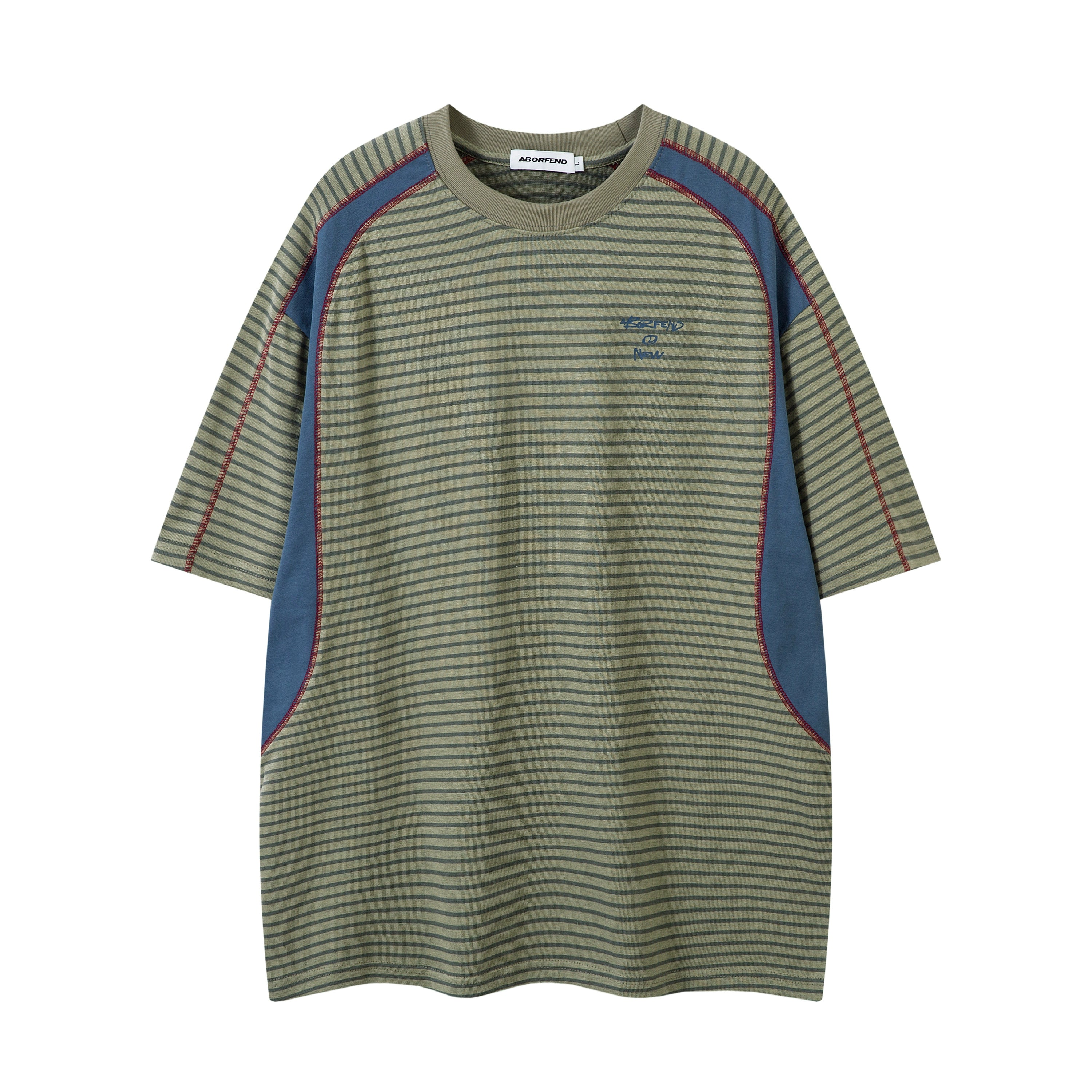 BeOurRule Splicing Open Line Stripe Splicing Loose Tee