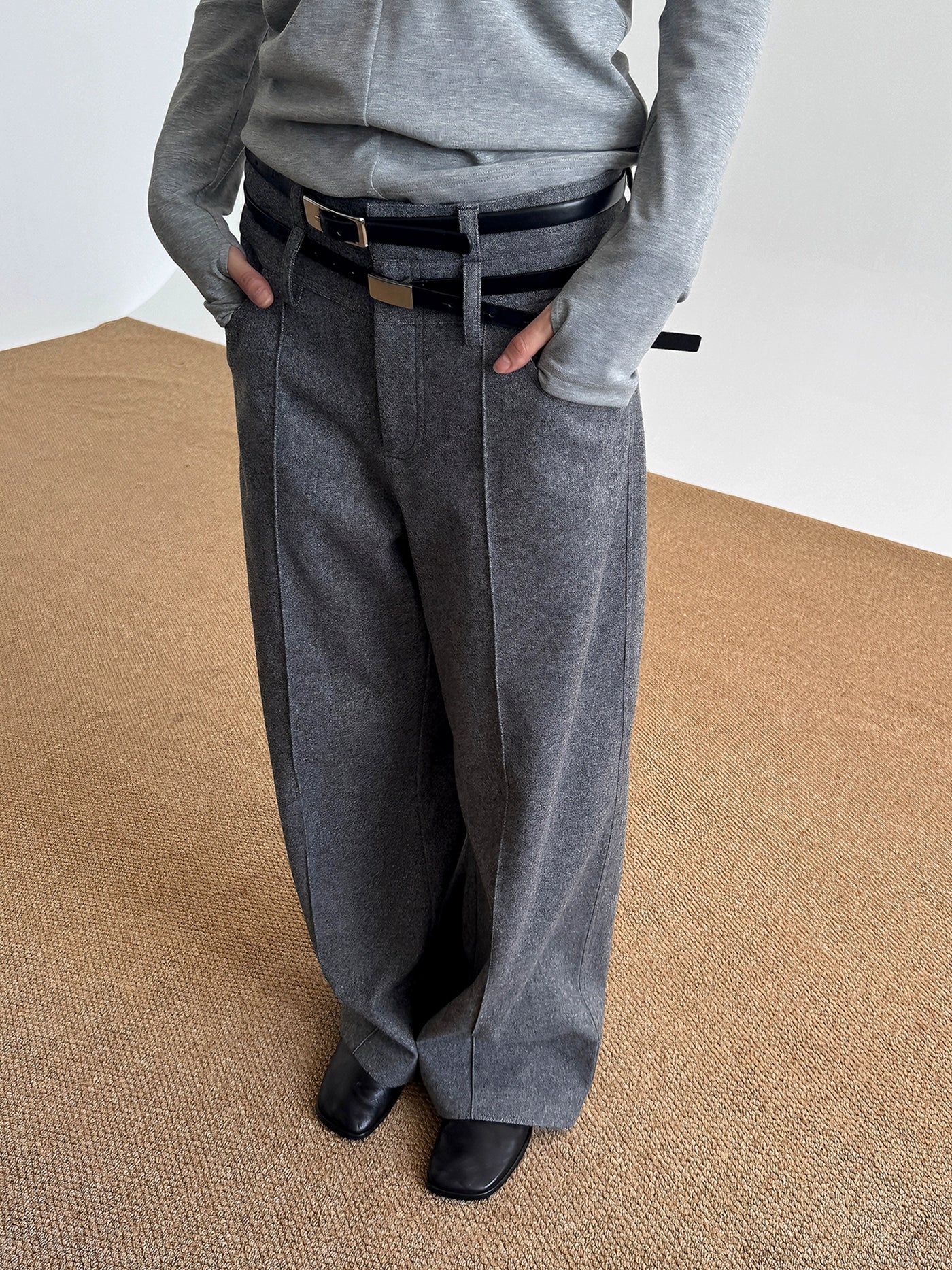 COLN Double-waist Woolen Trousers
