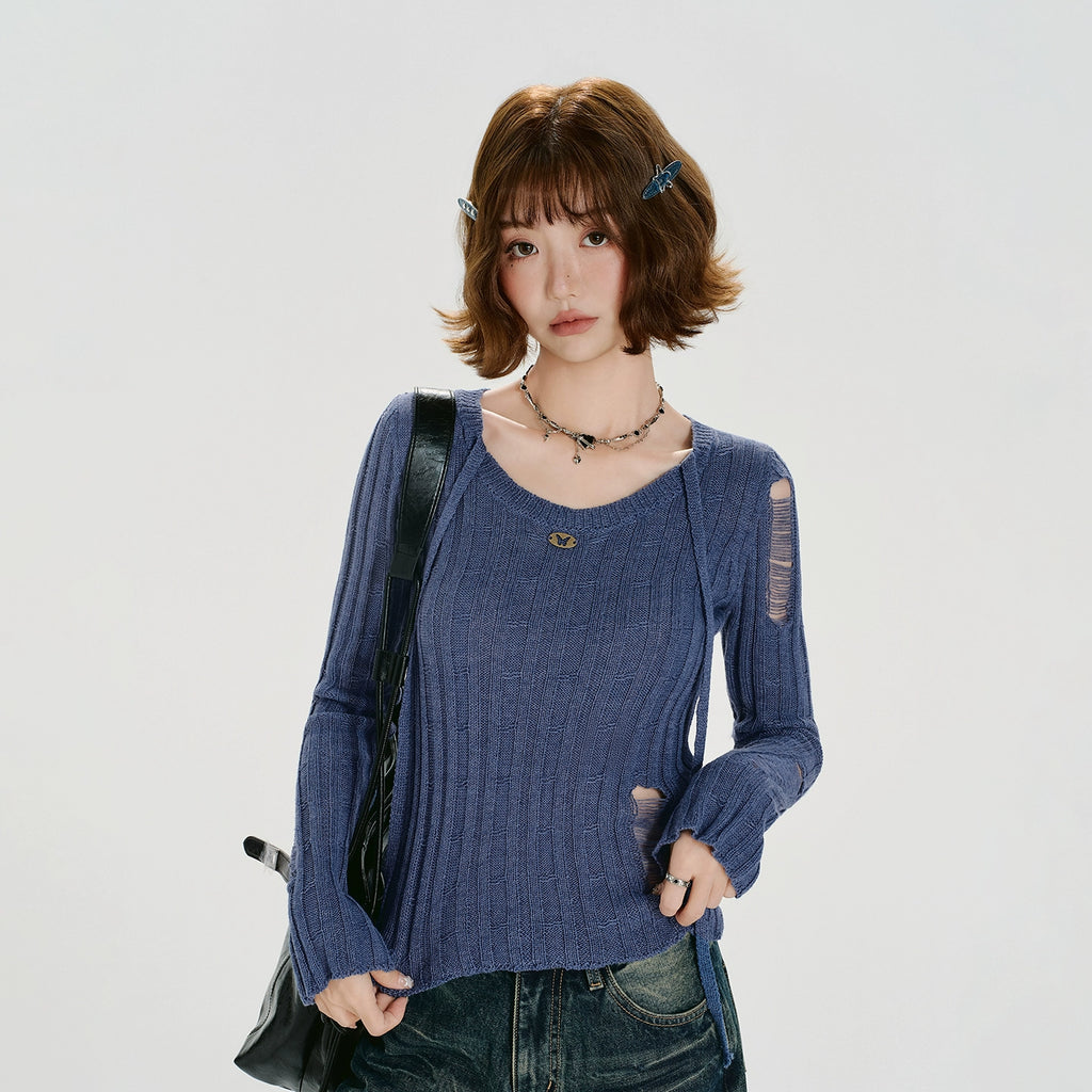 Girlyhalo Vintage Ripped Knitted Sweater