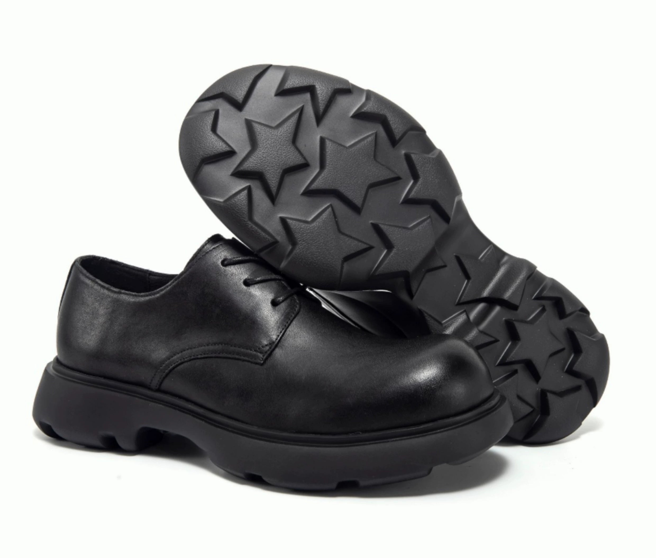 NO LOGO Round Head Mickey Derby Leather Shoes