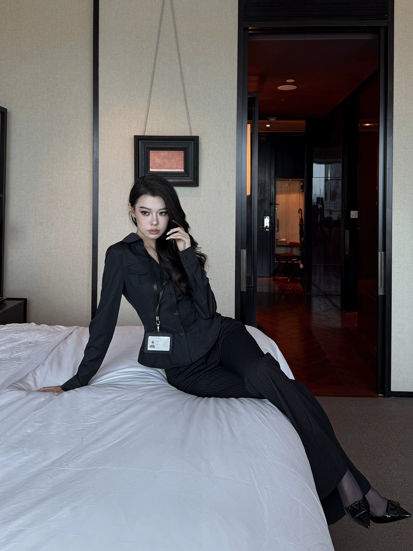 LLROGE Slim-fit Slim-fitting Long-sleeved Shirt Striped Drape Trousers