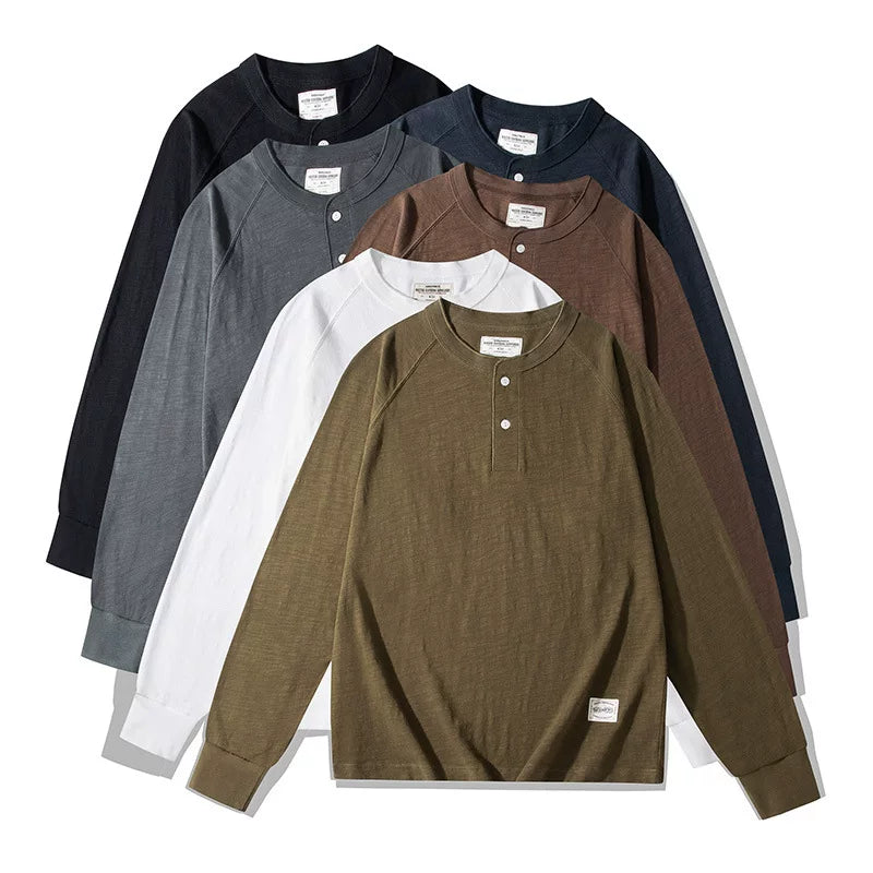 BlankMap Vintage Henry Collar Loose Shoulder Long Sleeves