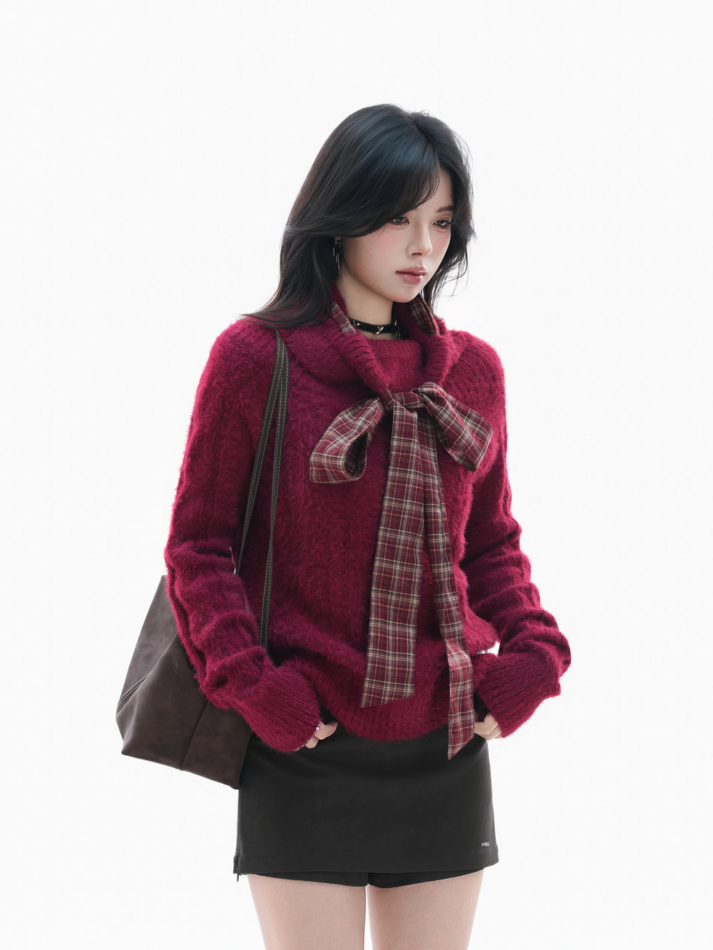 Zuocisankon High-end Bow-tie Turtleneck Sweater