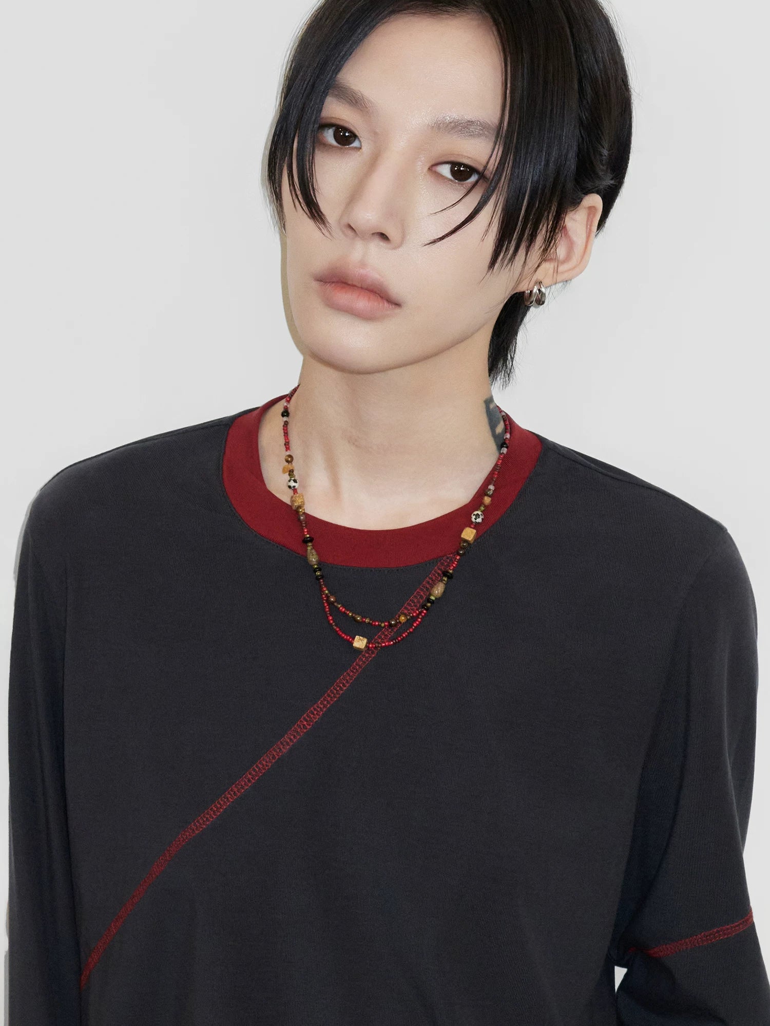 Sameuoo Fake Two Pieces Crew Neck Long Sleeve