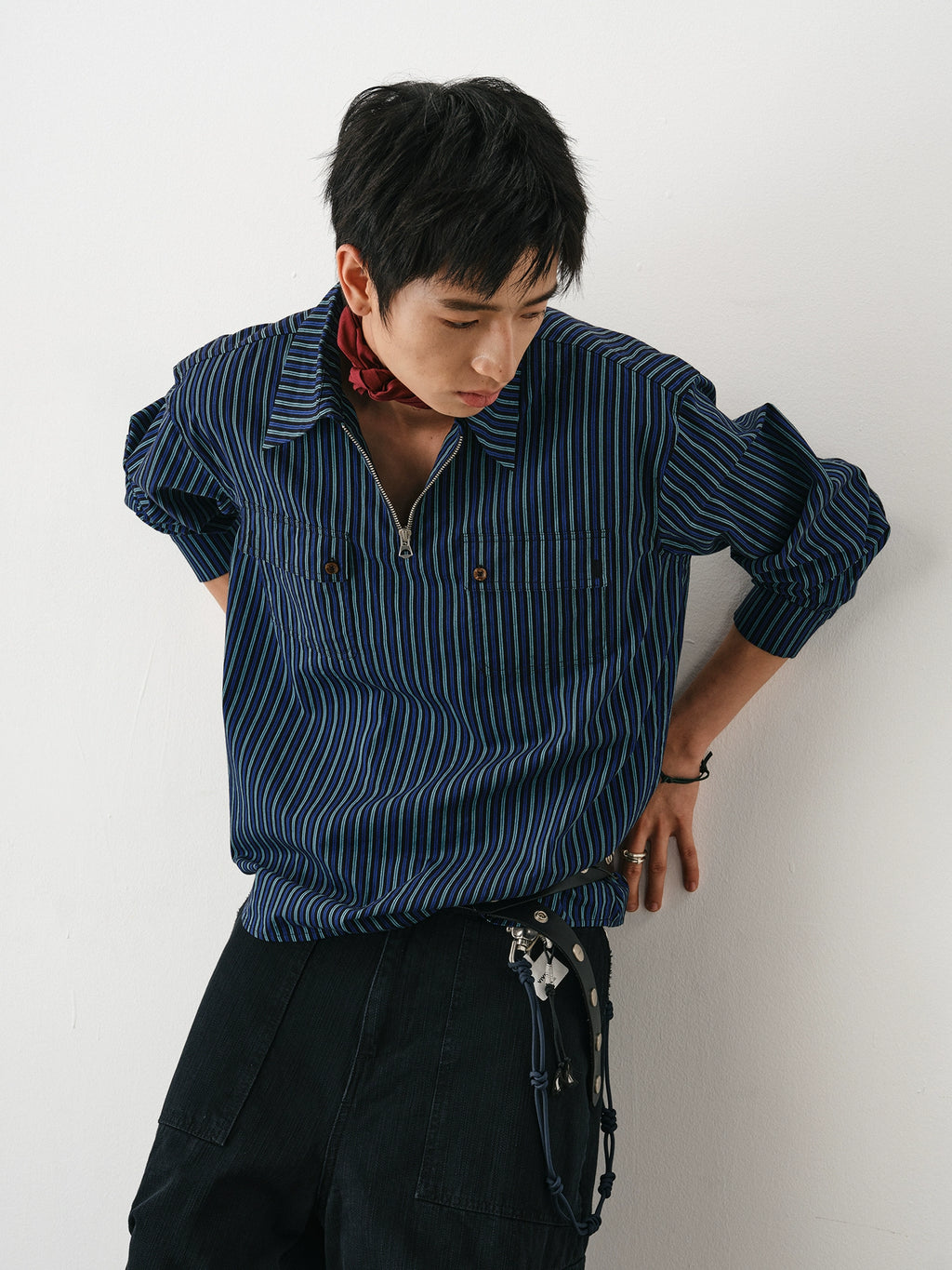 DIMC Vintage Striped Half Zip Long Sleeve Shirt