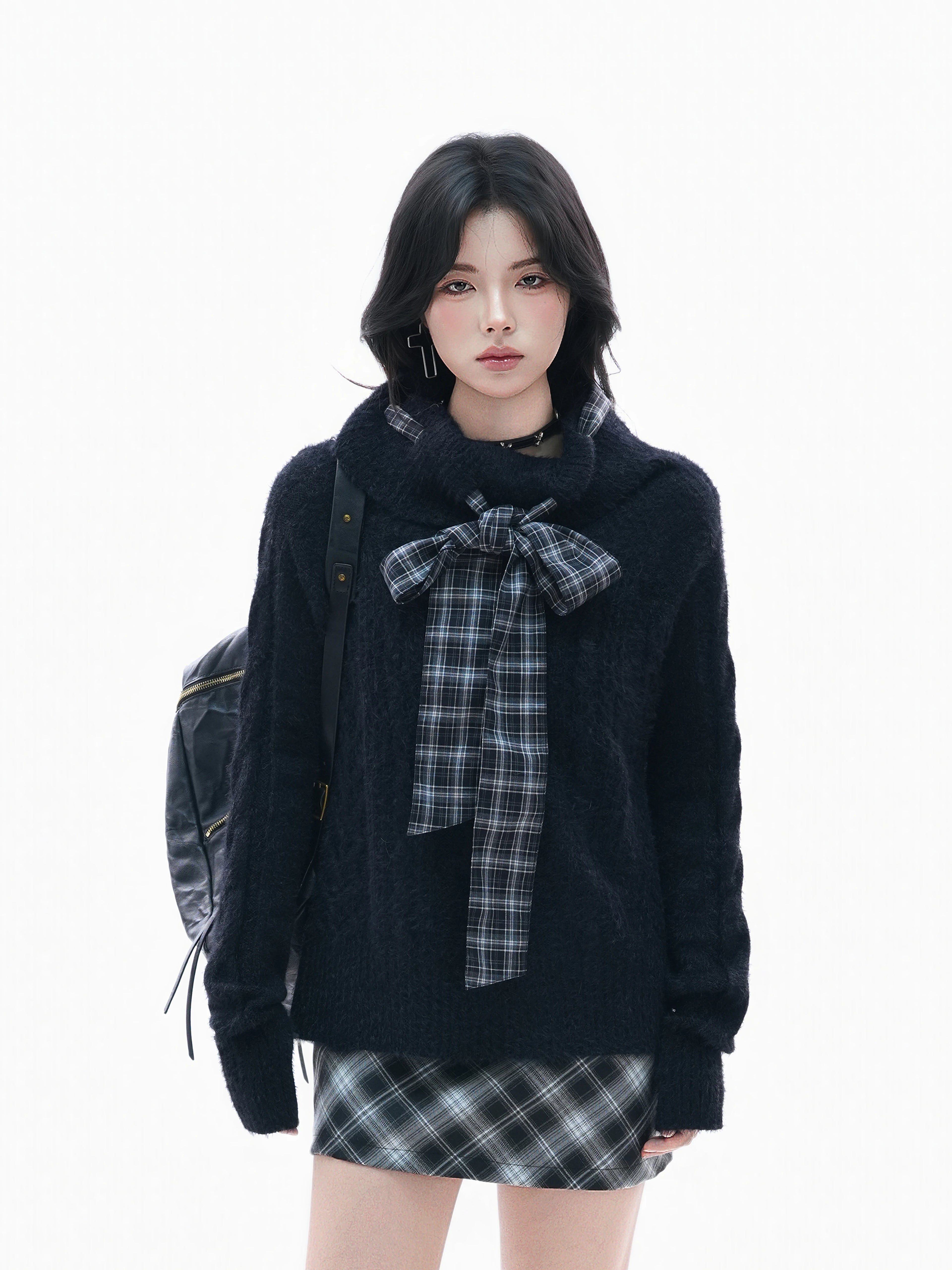 Zuocisankon High-end Bow-tie Turtleneck Sweater