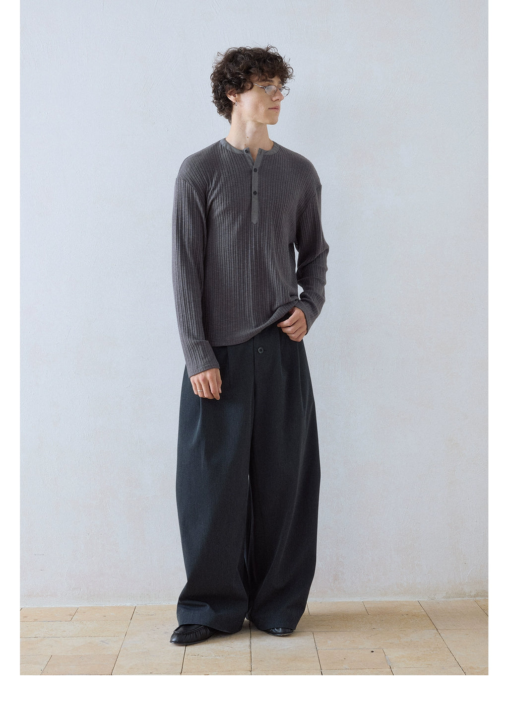 DIMC Henry Collar Button Casual Long Sleeve