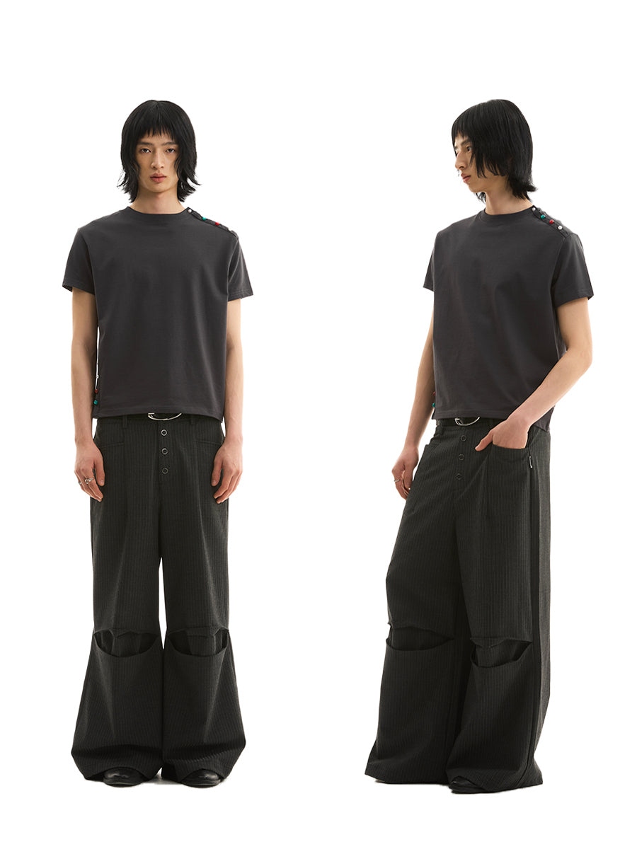 FUNKYFUN Handmade Colored Beaded Slit Tee